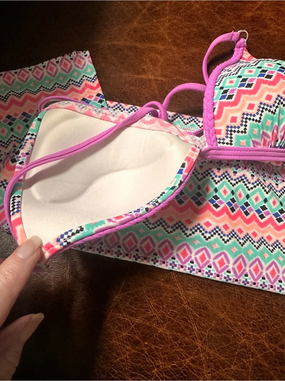 Arizona Jean Company Multicolor Pink Aqua Patterned Bikini Top